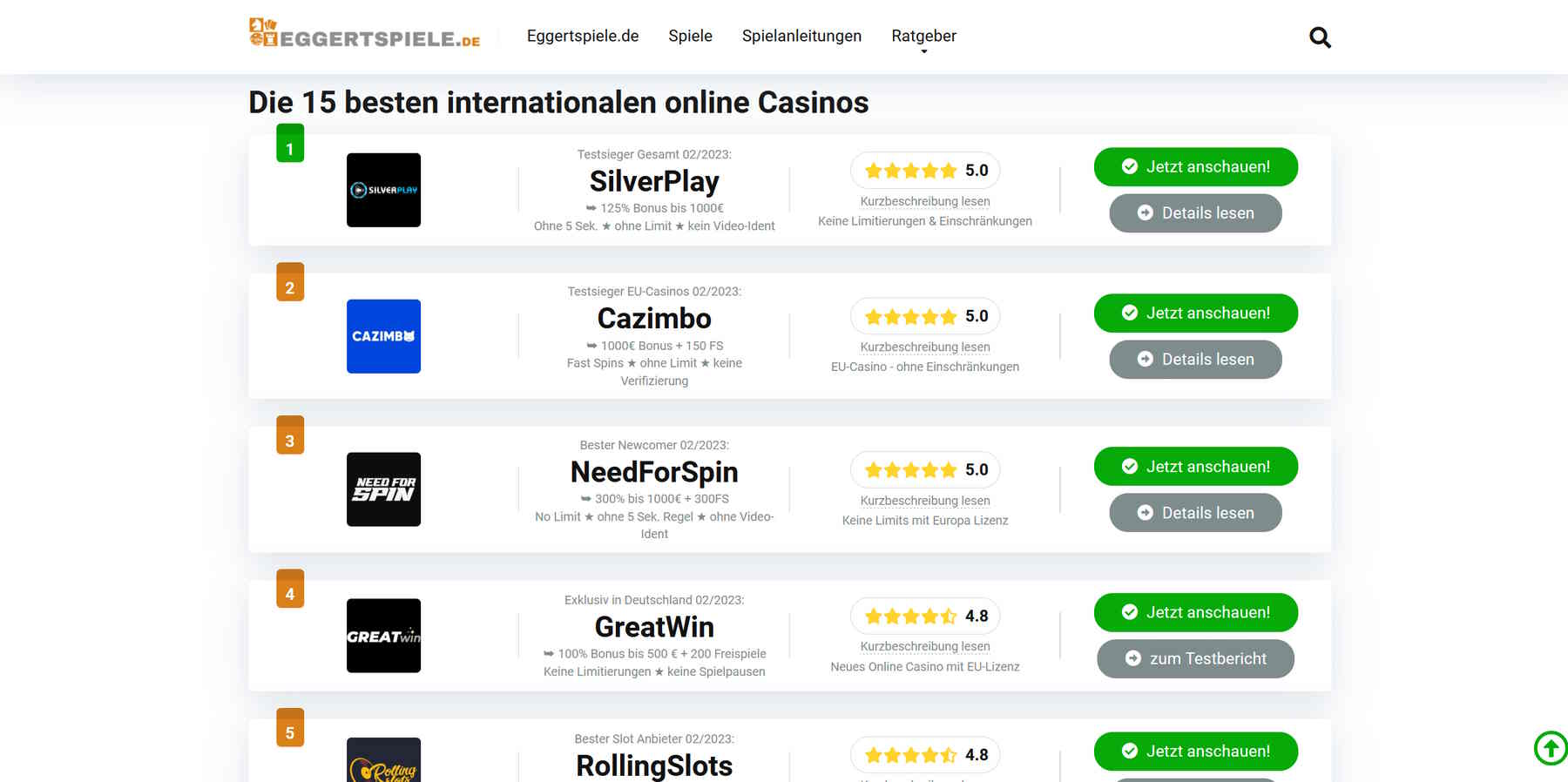die besten internationalen Online Casinos